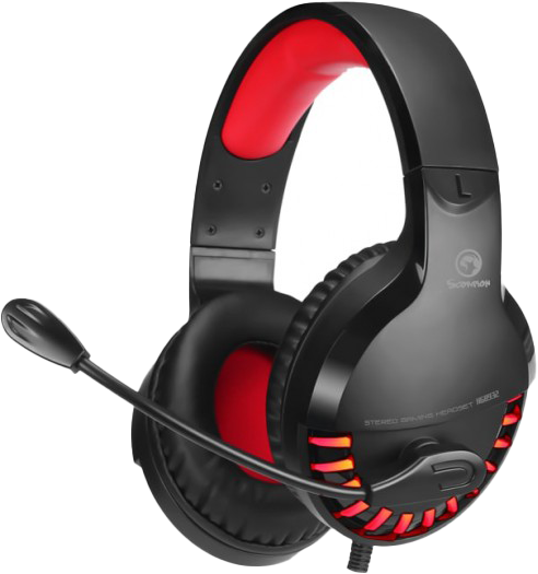 אוזניות גיימינג סטריאו חוטיות Marvo HG8932 עם תאורה אחורית אדומה - צבע אדום ושחור