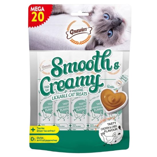 גנולרס קרם ליקוק לחתולים בטעם עוף וכבד אריזת חסכון 20 יח' – 300 גרם