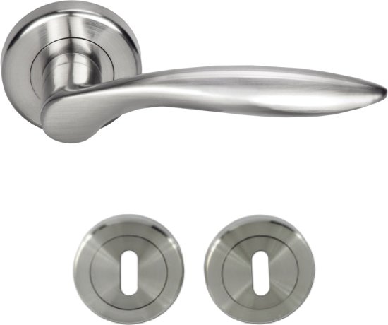 ידיות דלת פנים דגם סיציליה + זוג רוזטות מפתח 0 מבית Yale – צבע ניקל