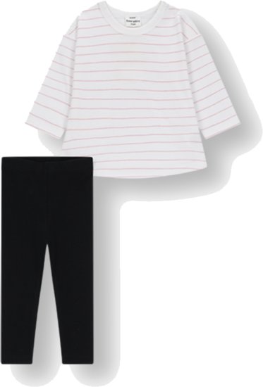 סט חולצה וטייץ מבד ריב לתינוקות 6-12 חודשים Minene – צבע לבן/ורוד