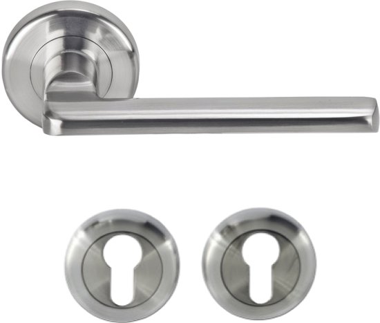 ידיות דלת פנים דגם ברגמו + זוג רוזטות צילינדר מבית Yale – צבע ניקל