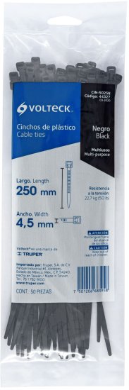 סט 50 אזיקונים 250X4.5 מ"מ מבית Volteck – שחור