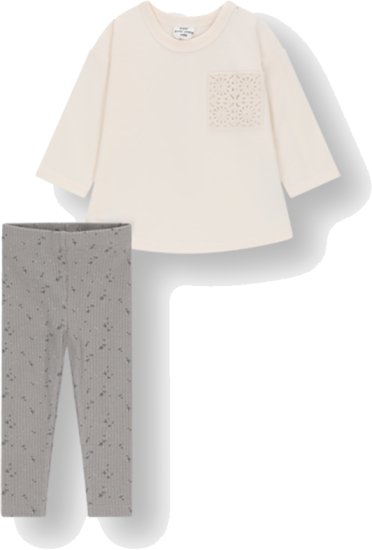 סט חולצה וטייץ מבד ריב לתינוקות 6-12 חודשים Minene – צבע שמנת