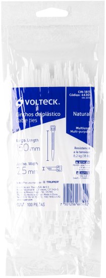 סט 100 אזיקונים 150X2.5 מ''מ מבית Volteck - לבן – תמונה 2