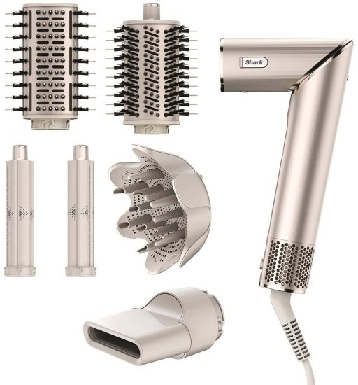 ערכת עיצוב יוקרתית לשיער מחליק ומסלסל שיער 5 ב-1 Shark FlexStyle – צבע בז'