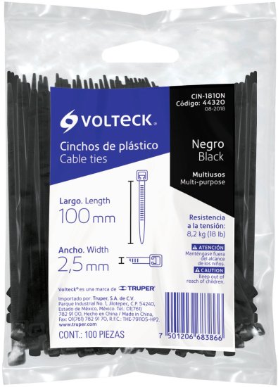 סט 100 אזיקונים 100X2.5 מ"מ מבית Volteck – שחור