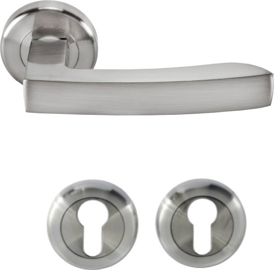 ידיות דלת פנים דגם אתונה + זוג רוזטות צילינדר מבית Yale - צבע ניקל