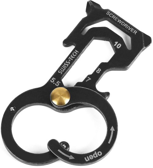 מולטיטול רב תכליתי עם 8 פונקציות SWISS+TECH Carabiner - צבע שחור