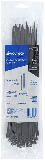 סט 50 אזיקונים 250X3.5 מ''מ מבית Volteck - שחור