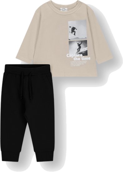 סט חולצה ומכנסיים לתינוקות 12-18 חודשים Minene - אבן