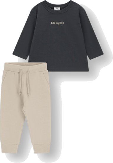 סט חולצה ומכנסיים לתינוקות 6-12 חודשים Minene - אפור פחם