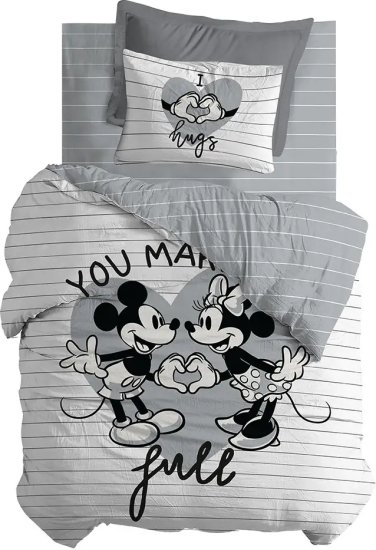 סט מצעים מיקרופייבר 90x200 ס''מ דגם Mickey And Minnie מבית Homestyle - צבע אפור