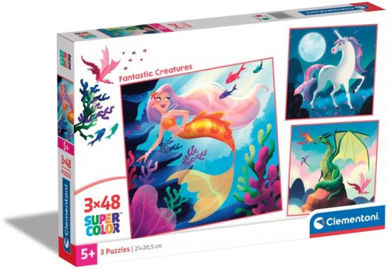 3 פאזלים צבעוניים 48 חלקים מבית Clementoni - חיות הפלא