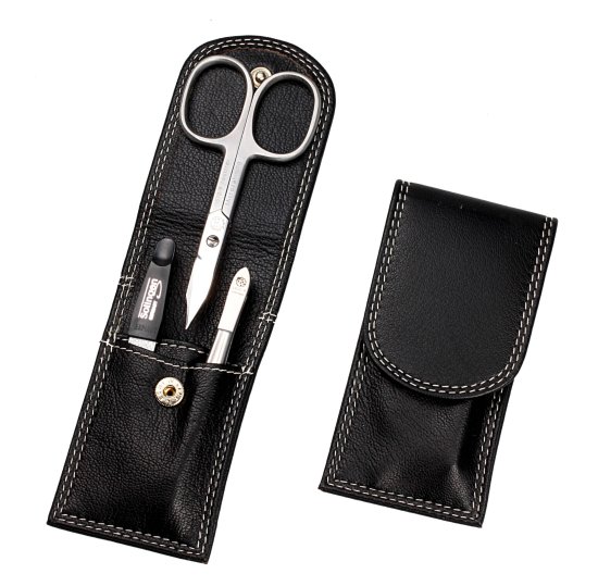 סט מניקור פדיקור 3 חלקים בגימור מט סדרת Sunshine מבית HK - נרתיק עור שחור – תמונה 3