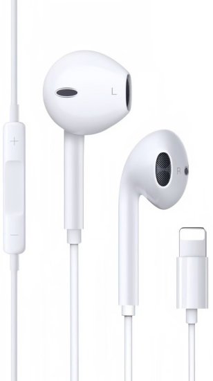 אוזניות חוטיות עם חיבור Lightning מבית FVI Technologies - צבע לבן – תמונה 3