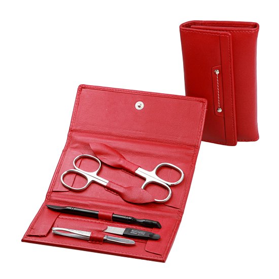 סט מניקור פדיקור 5 חלקים בגימור מראה סדרת Sunshine מבית HK - נרתיק עור אדום – תמונה 3