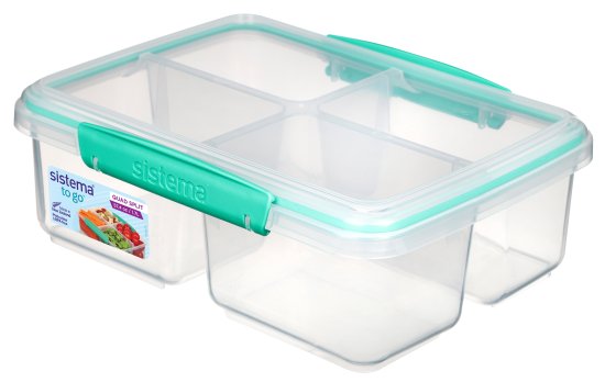 קופסת אוכל מחולקת ל-4 תאים בנפח 1.7 ליטר Quad Split מסדרת To Go מבית Sistema - צבע מנטה – תמונה 3