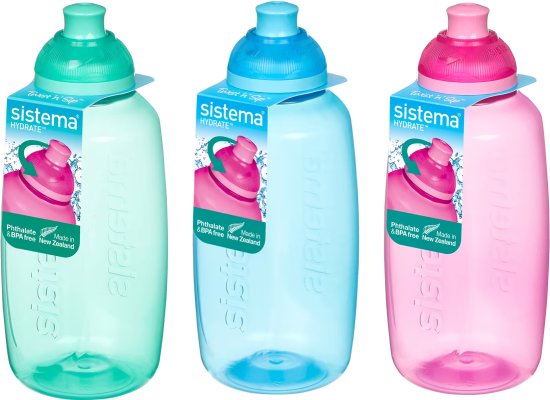 בקבוק שתייה Itsy מסדרת Sistema - Hydrate - נפח 380 מ''ל - צבע כחול / ורוד / טורקיז - ללא אפשרות בחירת צבע