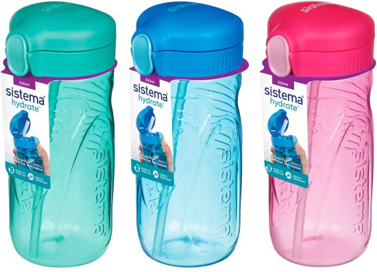 בקבוק שתייה Quick Flip מסדרת Sistema - Hydrate - נפח 520 מ''ל - צבע כחול / ורוד / טורקיז - ללא אפשרות בחירת צבע