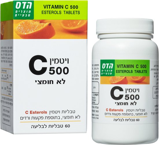 הדס - ויטמין 500 C לא חומצי - סך הכל 60 טבליות