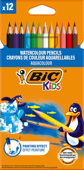 חבילת 12 עפרונות אקוורל צבעוניים BIC Kids Aquacolor