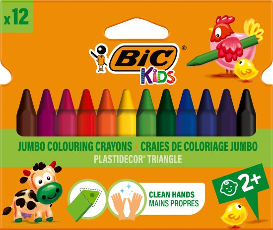 חבילת 12 קריונים משולשים לצביעה BIC Kids Plastidecor Triangle
