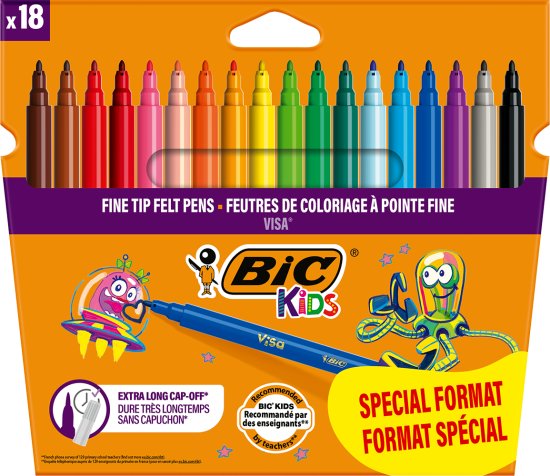 חבילת 18 טושים צבעוניים חוד דק BIC Kids Visa