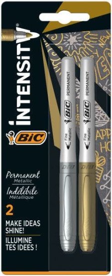 חבילת 2 טושים פרמננט מטאלי זהב/כסף BIC Intensity Fine