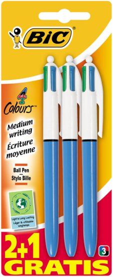 חבילת 3 עטים 1.0 מדיום 4 צבעים BIC 4 Colors