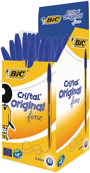 חבילת 50 עטים כדוריים 0.8 דק BIC Cristal - כחול