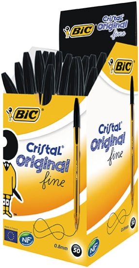 חבילת 50 עטים כדוריים 0.8 דק BIC Cristal - שחור