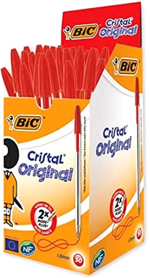 חבילת 50 עטים כדוריים 1.0 מדיום BIC Cristal - אדום