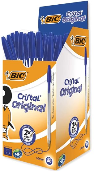 חבילת 50 עטים כדוריים 1.0 מדיום BIC Cristal - כחול