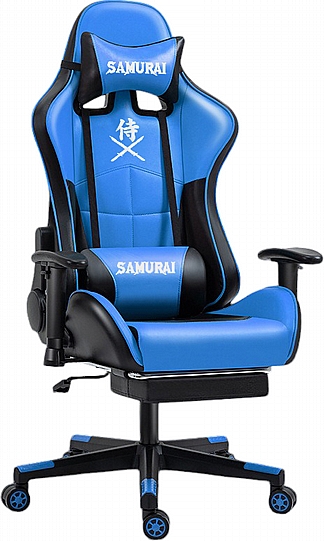 כיסא גיימינג דגם סמוראי כולל הדום רגליים מבית Multi Garden - צבע כחול