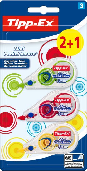 מארז 3 יחידות סרט מחיקה מיני 6 מ' Tipp-Ex - צבעוני