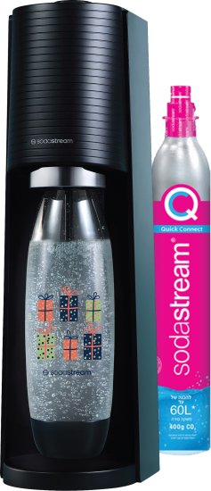 מהדורת חג - מכשיר סודה Terra + מיכל גז + בקבוק מעוצב 1 ליטר Sodastream - צבע שחור