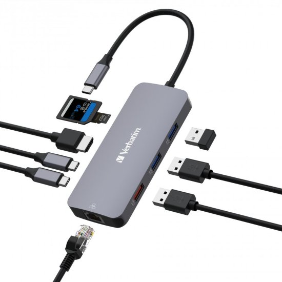 מציאון ועודפים - תחנת עגינה מקצועית USB-C בעלת 9 חיבורים מבית Verbatim