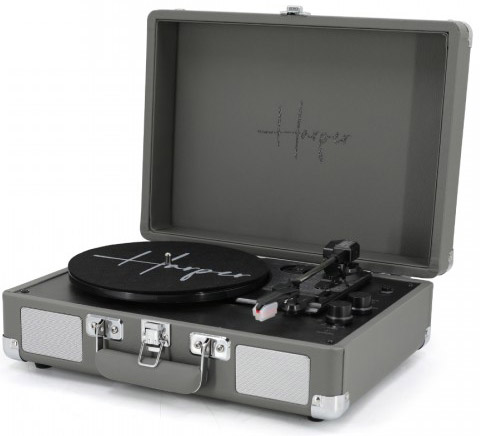 פטיפון Bluetooth מזוודה עם הגברת DSP ורמקולים סטריאו Harper HRT-10 - צבע אפור