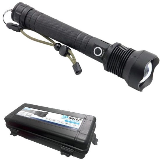 פנס נטען 30W עם זום טלסקופי באריזת מזוודה מבית OMEGA