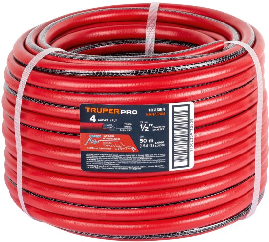 צינור גינה מחוזק במיוחד עם 4 שכבות Truper - אורך 50 מטר / קוטר 1/2 אינץ'
