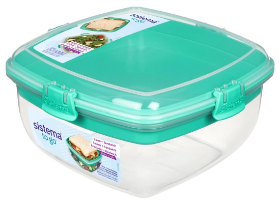 קופסת אחסון לסלט בנפח 1.63 ליטר Salad Max מסדרת To Go מבית Sistema - צבע מנטה