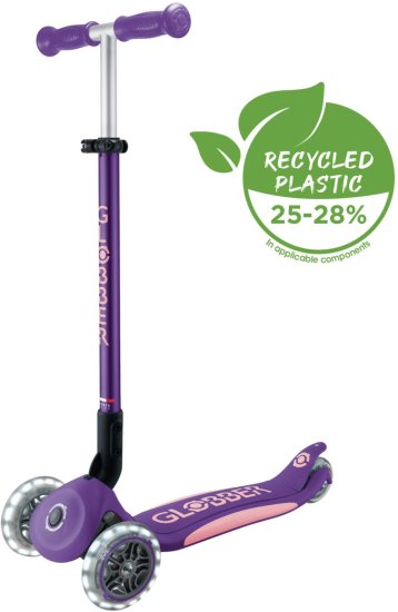 קורקינט מתקפל 3 גלגלים עם אורות Globber Primo Foldable Plus Lights - צבע סגול כהה