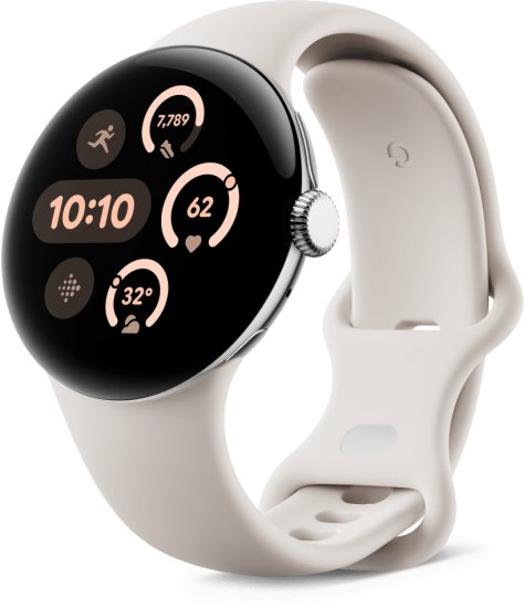 שעון חכם Google Pixel Watch 3 קוטר 41mm - צבע שעון Polished Silver Aluminium Case / צבע רצועה Porcelain Active - שנה אחריות