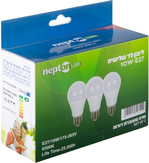 3 נורות NEPTON 10W E27 A60 LED - גוון תאורה 6500K
