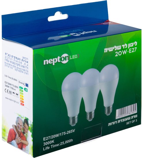 3 נורות NEPTON 20W E27 A60 LED - גוון תאורה 3000K