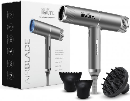 Cortex - מייבש שיער מקצועי Air Blade טכנולוגיית יונים כחולים - צבע אפור