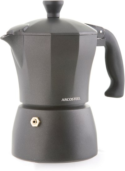 מקינטה 3 כוסות מאלומיניום תואמת אינדוקציה מבית Arcosteel – צבע שחור