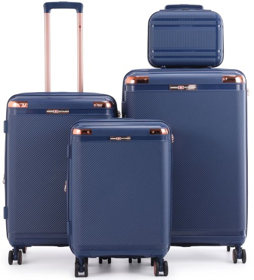 סט מזוודות קשיחות 20+24+28 אינץ' + תיק איפור מתנה דגם Orlando מבית Swiss Voyager - צבע כחול נייבי – תמונה 3