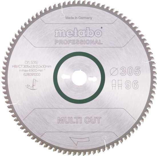 להב אוניברסלי למסור גרונג / פנדל 305 מ''מ / ''12 96 שיניים Metabo Multi Cut Professional