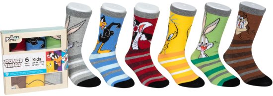 מארז 6 זוגות גרביים מעוצבים לילדים Pulliez דגם Loony Tunes - מידת One Size שמתאימה למידות 24-34